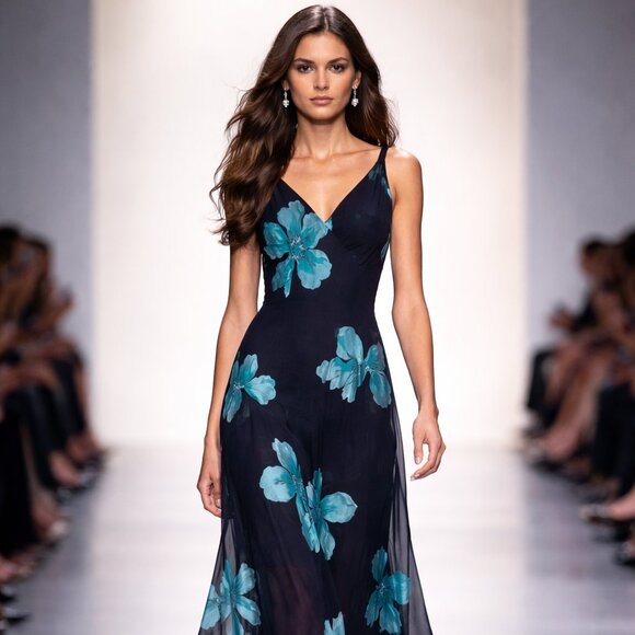 Long Blue Floral Summer Dress - Picture 6 of 6